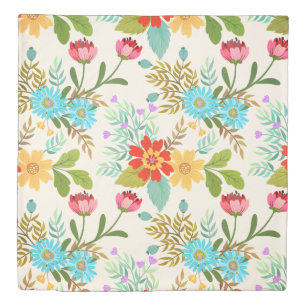 Elegant Pink Blue Green Flowers Pattern Duvet Cove Cover
