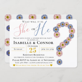 Elegant Pink Blue He or She Floral Gender Reveal Invitation