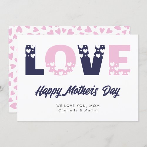 Elegant Pink Blue Hearts Love Mothers Day Card