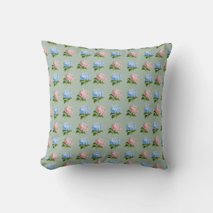 Elegant Pink & Blue Hydrangea Pattern Throw Pillow