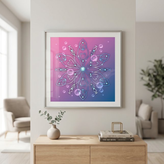 Elegant Pink Blue Jeweled Fantasy Mandala Poster (Creator Uploaded)