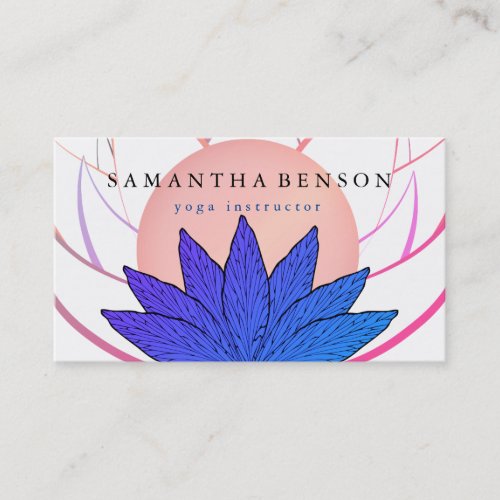 Elegant Pink  Blue Lotus Flower Logo Yoga Business Card