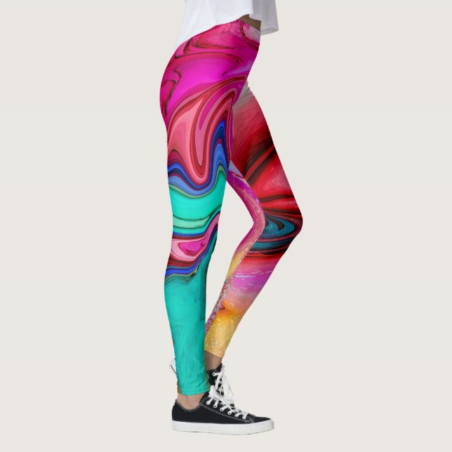 Elegant Pink Blue Marble Abstract Watercolor Leggings (Right)