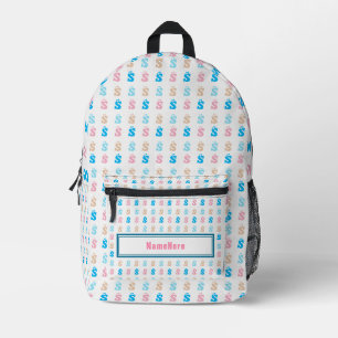 Elegant Pink Blue Monogram Pattern Name Customized Printed Backpack