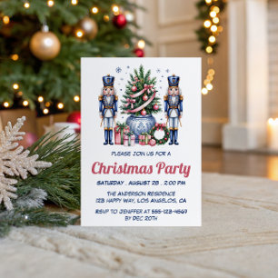 Elegant Pink & Blue Nutcracker Christmas Party Invitation