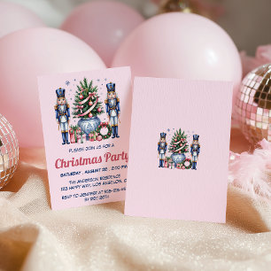 Elegant Pink & Blue Nutcracker Christmas Party Invitation