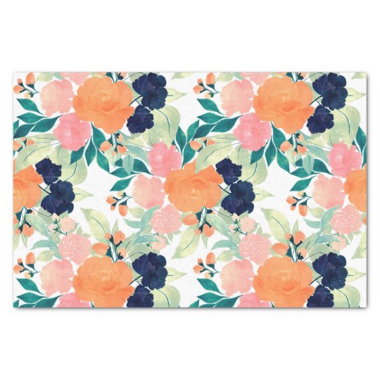 Elegant Pink Blue & Orange Floral Watercolor paint Tissue ...