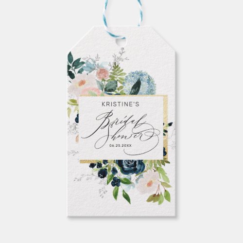 Elegant Pink Blue Rose Watercolor Bridal Shower Gift Tags