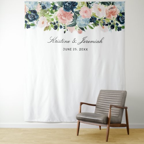 Elegant Pink Blue Rose Watercolor Floral Wedding Tapestry