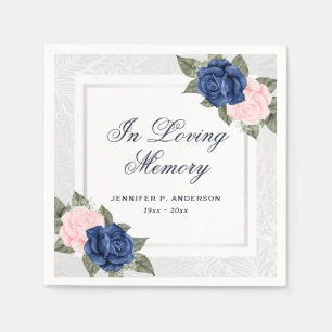 Elegant Pink Blue Silver Floral Memorial Funeral Napkins