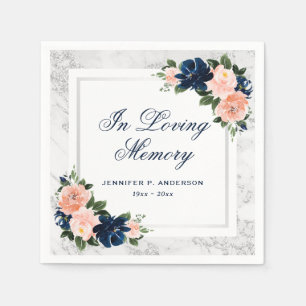Elegant Pink Blue Silver Floral Memorial Funeral Napkins