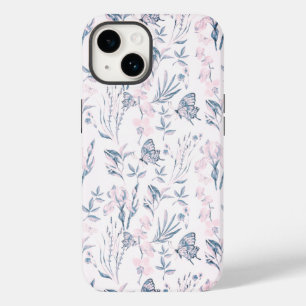 Elegant pink blue vintage butterfly floral Case- Case-Mate iPhone 14 Case