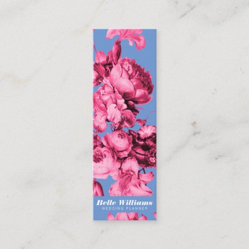 Elegant pink blue vintage floral art illustration mini business card