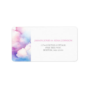 Elegant Pink Blue Watercolor Clouds Wedding Label