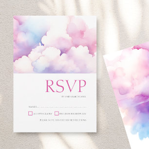 Elegant Pink Blue Watercolor Clouds Wedding RSVP Save The Date