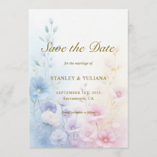 Elegant Pink Blue Watercolor Soft Floral Fine Art  Invitation