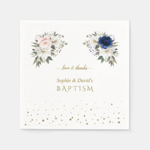 Elegant Pink Blue White Flowers Twins Baptism Napkins