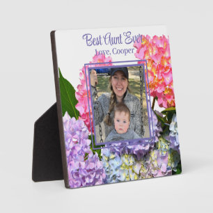 Elegant pink blue yellow green floral hydrangeas plaque