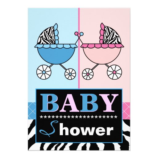 Blue Zebra Baby Shower Invitations 2