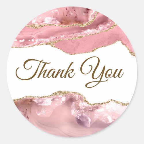 Elegant Pink Blush Agate Thank you Classic Round Sticker