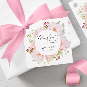 Elegant Pink, Blush and Rose Gold Wedding Floral Favor Tags
