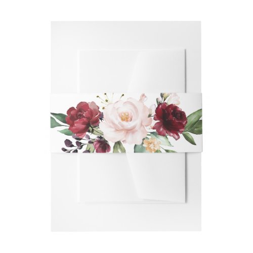 Elegant Pink Blush and Wine Floral Bouquet Invitation Belly Band