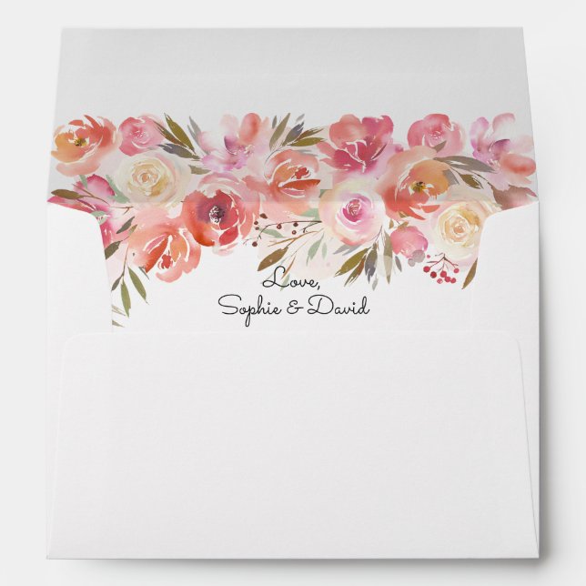 Elegant Pink Blush Blooming Floral Wedding Envelope (Back (Bottom))