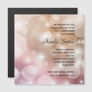 Elegant Pink Blush Bokeh Quinceañera Magnetic Invitation