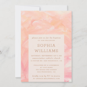 Elegant pink blush brushstrokes painted baptism invitation