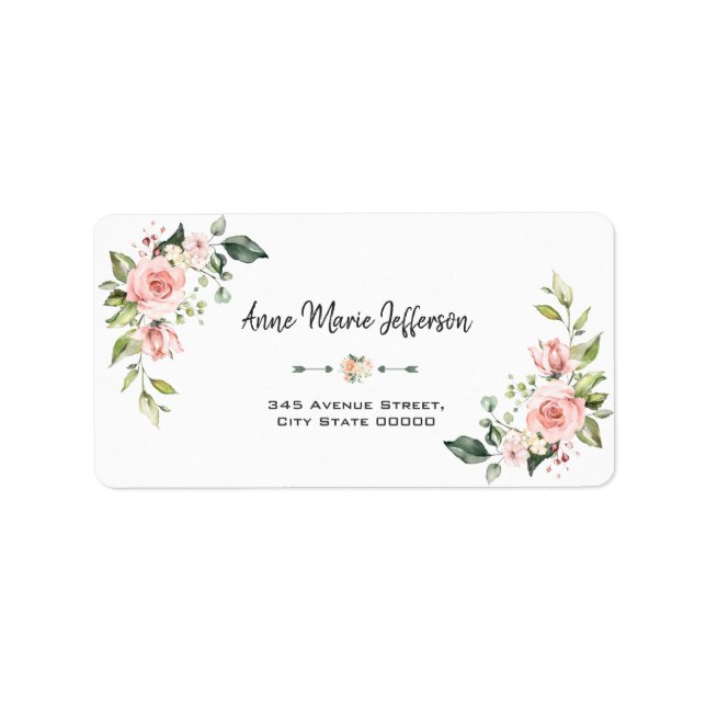 Elegant Pink Blush Cream Floral Wedding Label (Front)