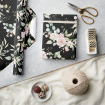 Elegant Pink Blush Eucalyptus Black Wrapping Paper<br><div class="desc">Gorgeous pink and blush colored flowers with greenery accents along with some pretty eucalyptus on an elegant black background.  So pretty for bridal shower or wedding or any occasion.  Just gorgeous and so elegant.</div>