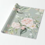 Elegant Pink Blush Eucalyptus Green Wrapping Paper<br><div class="desc">Gorgeous pink and blush colored flowers with greenery accents along with some pretty eucalyptus on a sage green background.  So pretty for bridal shower or wedding.</div>