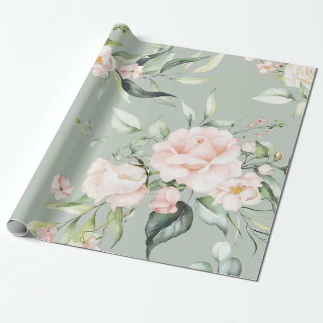 Elegant Pink Blush Eucalyptus Green Wrapping Paper | Zazzle
