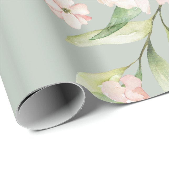 Elegant Pink Blush Eucalyptus Sage Green Wrapping Paper