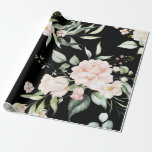 Elegant Pink Blush Eucalyptus Greenery Black Wrapping Paper<br><div class="desc">Pretty pink and blush colored flowers with greenery accents along with some pretty eucalyptus. This is on a bold black background.  So pretty for bridal shower,  wedding,  all occasions.</div>