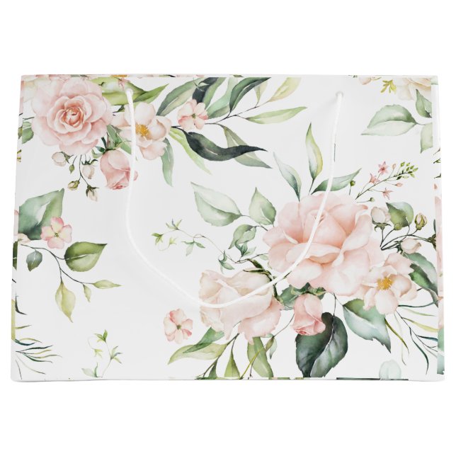 Elegant Pink Blush Eucalyptus Greenery Wedding Large Gift Bag (Front)