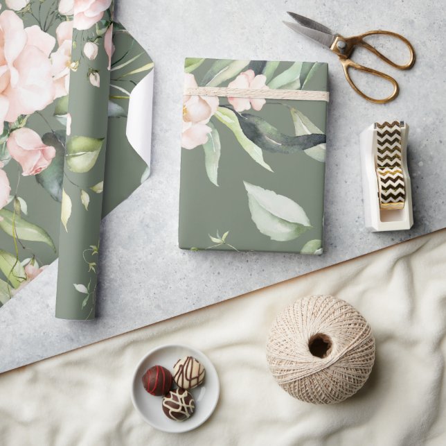 Elegant Pink Blush Eucalyptus Modern Green  Wrapping Paper (Crafts)