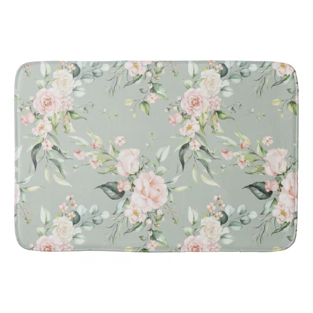 Elegant Pink Blush Eucalyptus Sage Green Bath Mat Zazzle