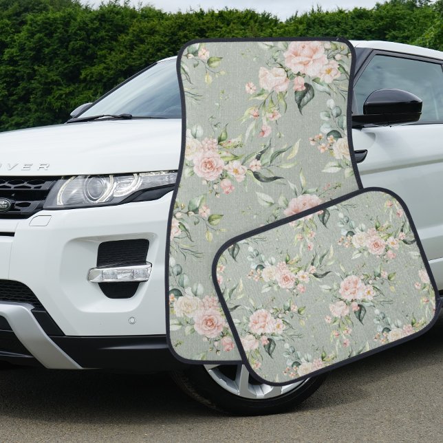 Elegant Pink Blush Eucalyptus Sage Green Car Floor Mat (Creator Uploaded)