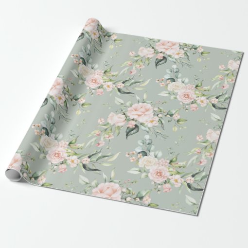 Elegant Pink Blush Eucalyptus Sage Green Wrapping Paper | Zazzle