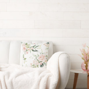 Elegant Pink Blush Eucalyptus White Throw Pillow
