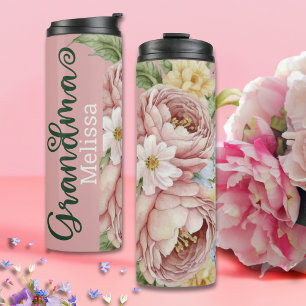 Elegant Pink Blush Flora Grandma Thermal Tumbler