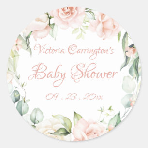 Elegant Pink Blush Floral Baby Shower Classic Round Sticker