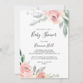 Elegant Pink Blush Floral Baby Shower Invitation (Front)
