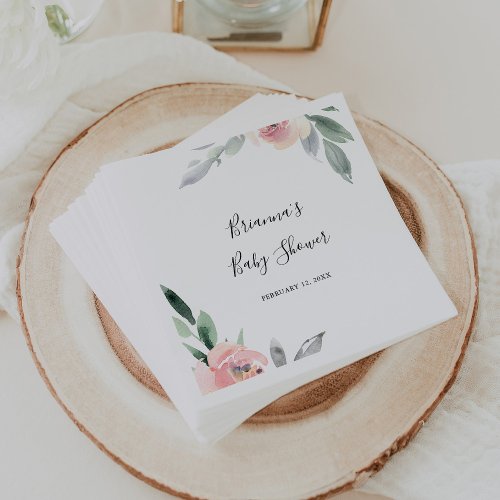 Elegant Pink Blush Floral Baby Shower Napkins