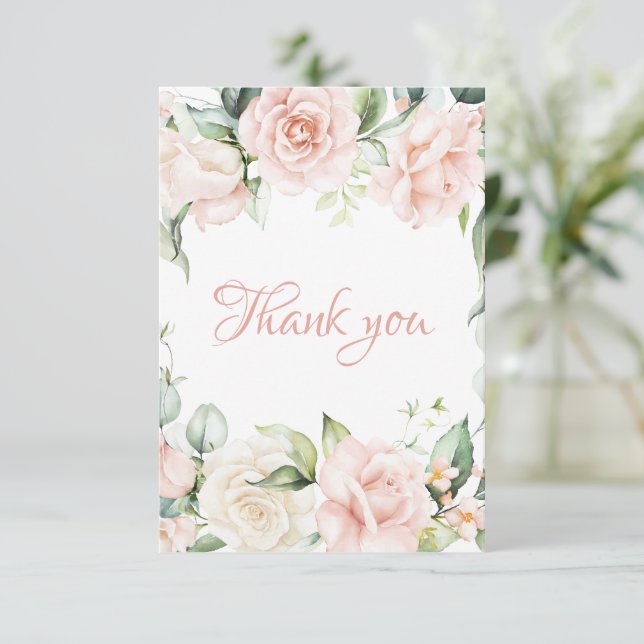 Elegant Pink Blush Floral  Baby Shower  Thank You Card (Standing Front)