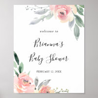 Elegant Pink Blush Floral Baby Shower Welcome Poster