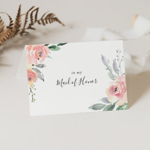 Elegant Pink Blush Floral Bridal Party Thank You Card