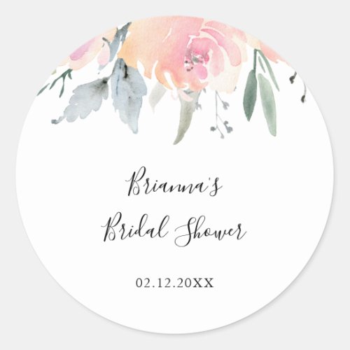 Elegant Pink Blush Floral Bridal Shower Favor Classic Round Sticker