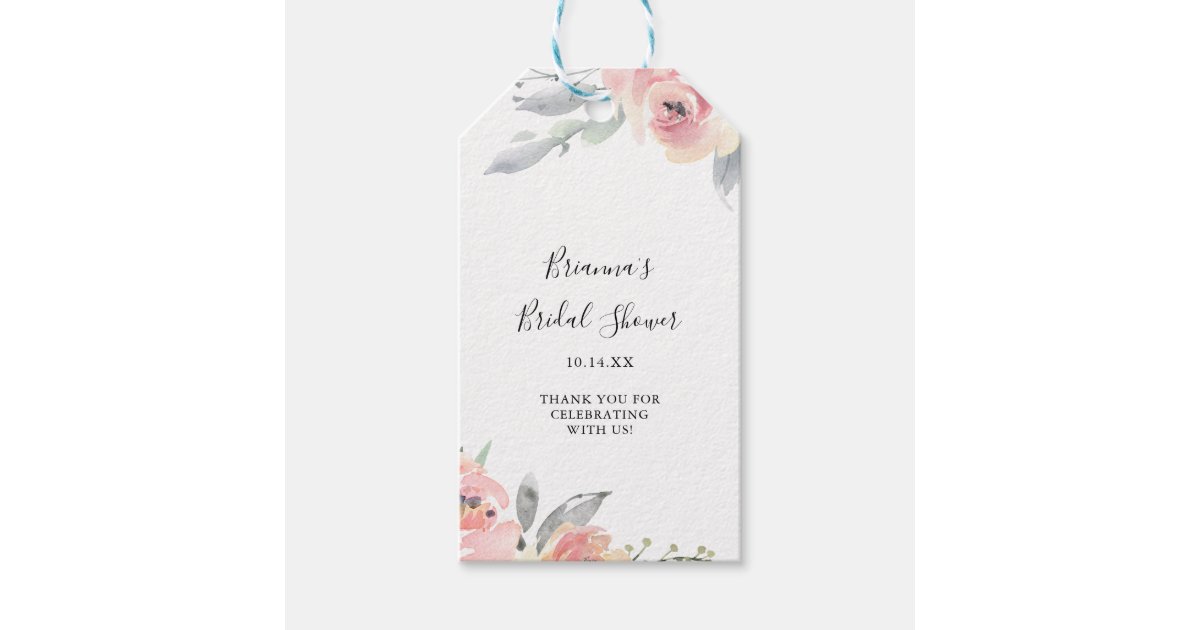 Elegant Pink Blush Floral Bridal Shower Gift Tags | Zazzle